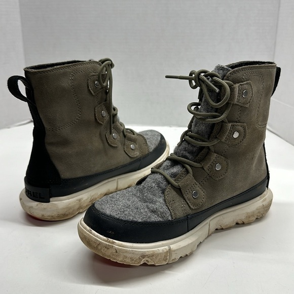 Sorel Explorer Joan Waterproof Lace Up Winter Boots Suede Sage Women's Size 6.5 - Picture 2 of 9